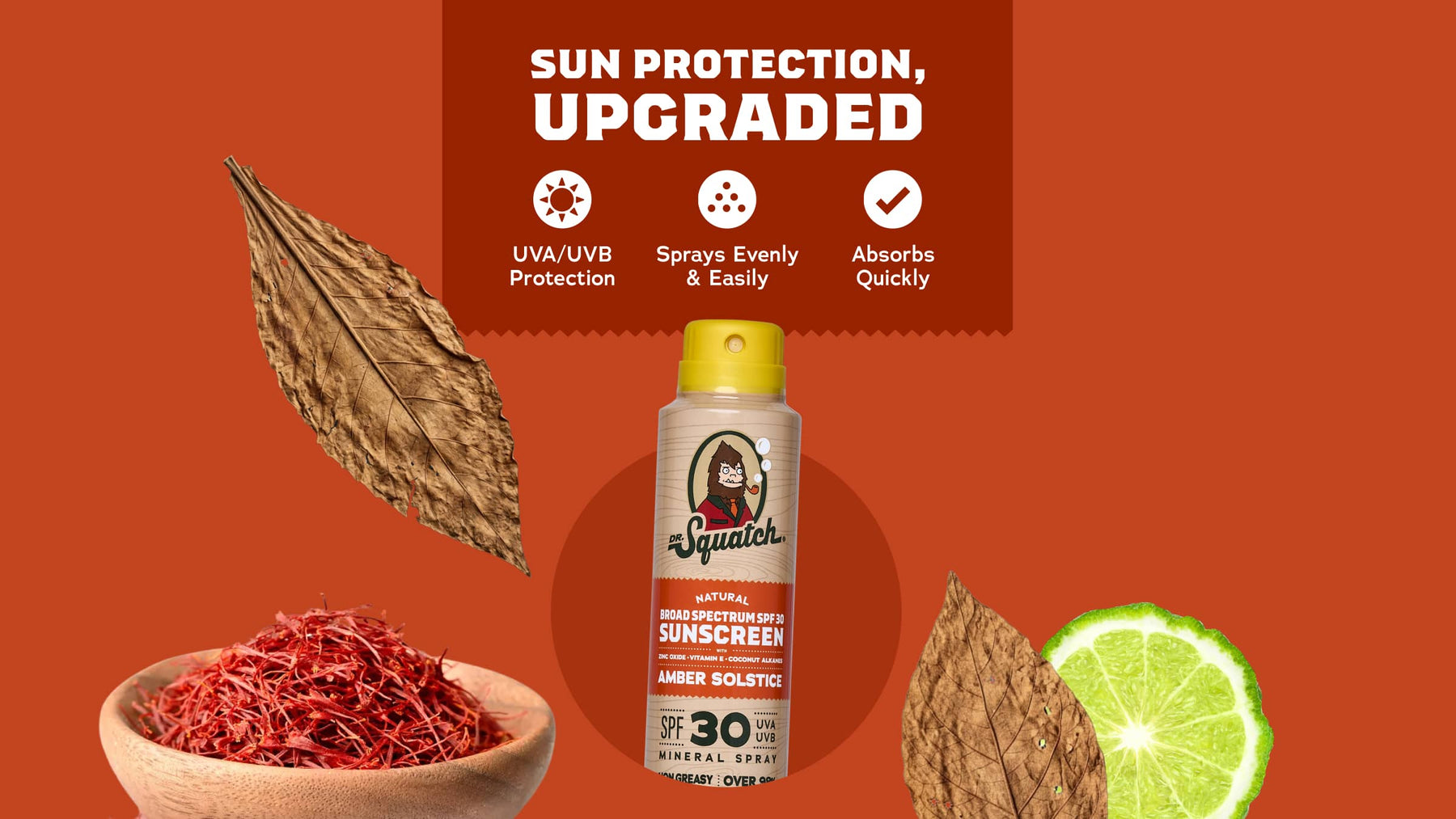 Dr. Squatch Spray Sunscreen | SPF 30 UVA/UVB Protection | Non-Greasy Mineral Sunscreen for Men - Beach Ready